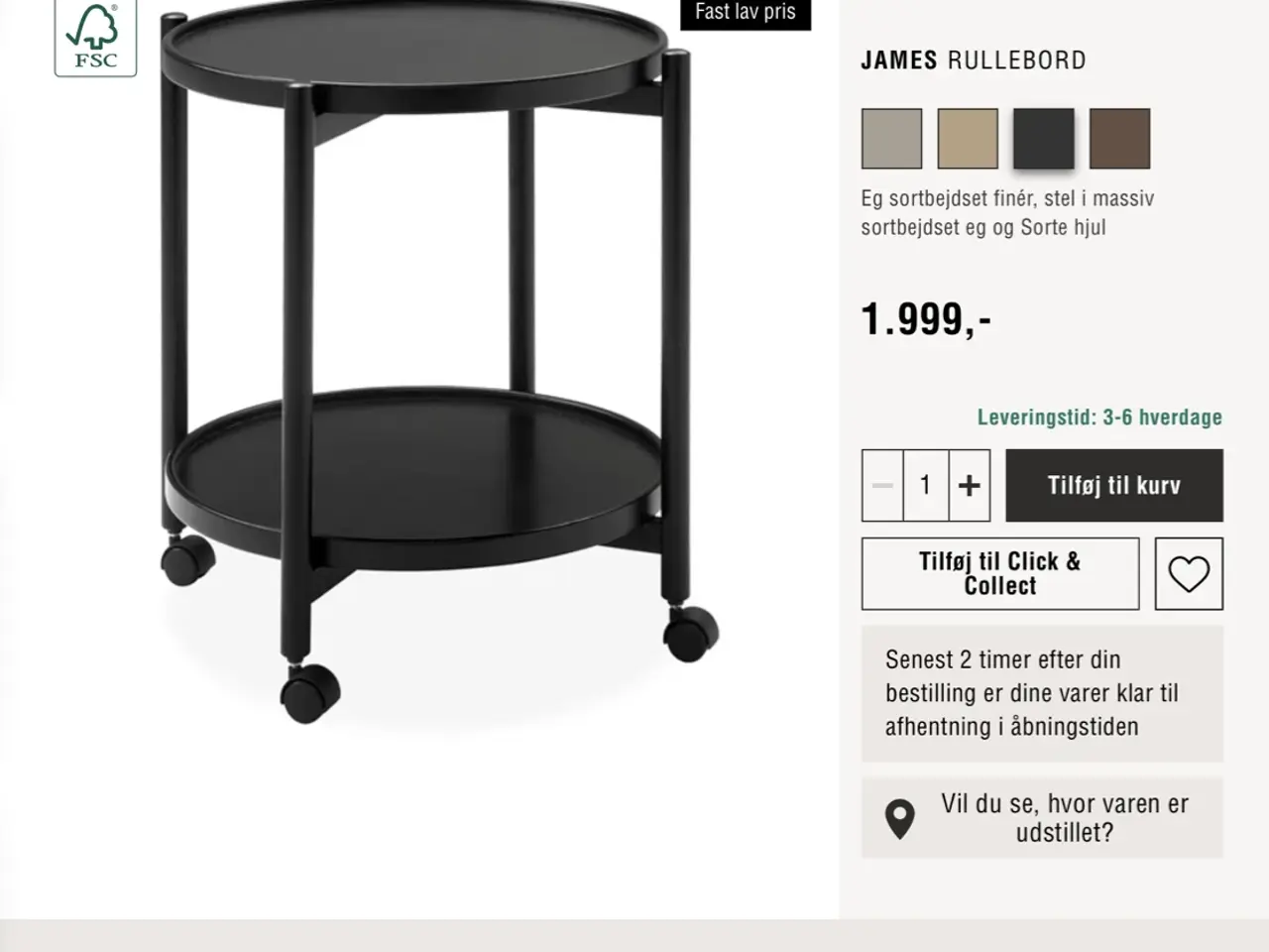Billede 5 - James bakkebord/rullebord- sortbejdset eg