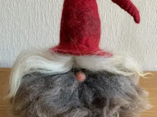 Nisse i uld med stort hår, skæg inkl. øjne og næse
