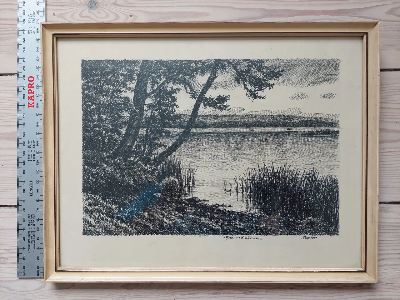 Billede 2 - Original tegning "Aften ved Laven" af Junker