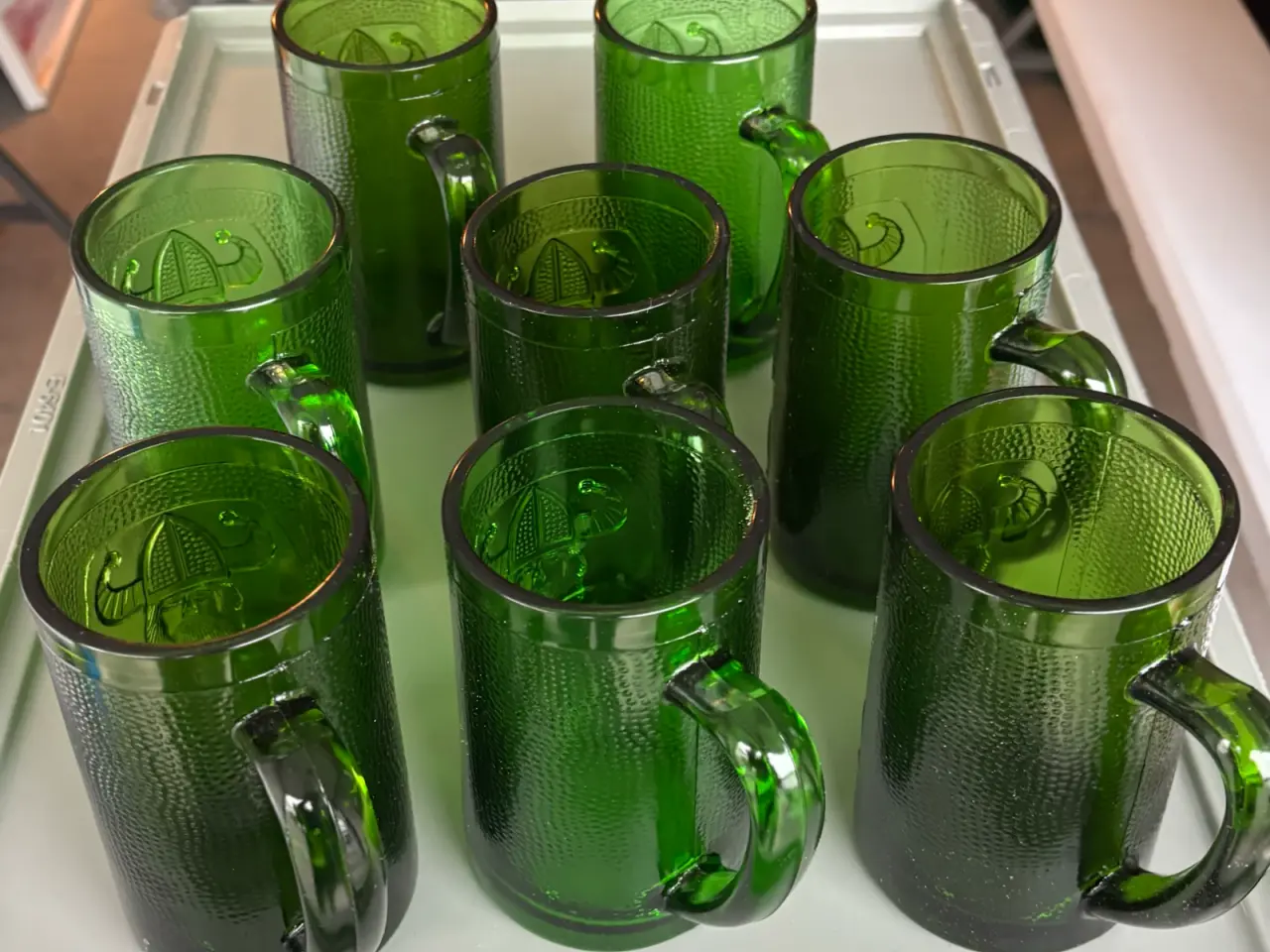 Billede 3 - 8 stk. retro Viking ølsejdler i flaskegrønt glas –