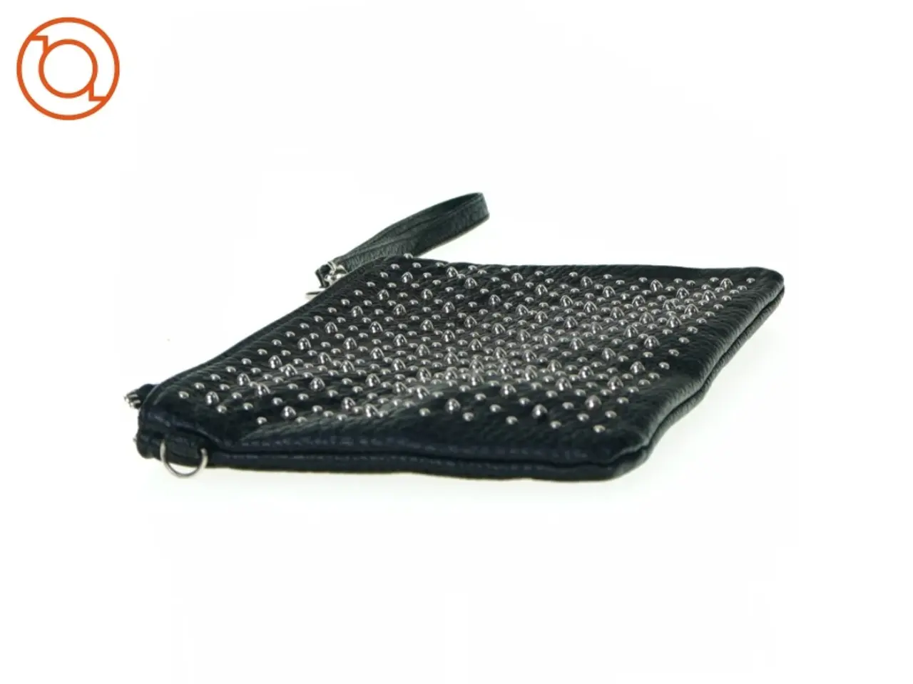 Billede 2 - Sort læderpræget taske clutch Pung med nitter (str. 20 x 12)