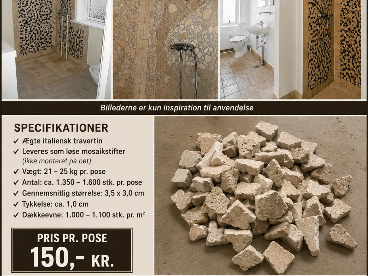 Billede 1 - Italienske travertin mosaikstifter i høj kvalitet