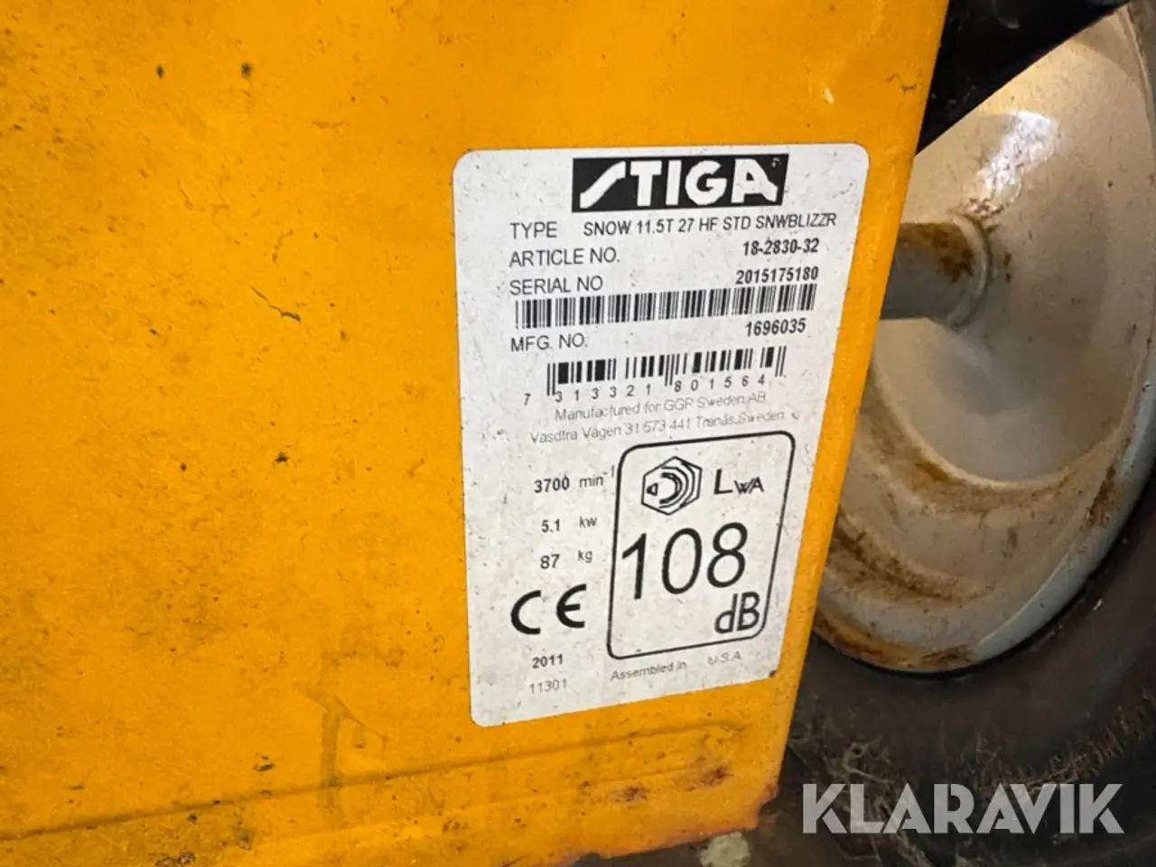 Billede 9 - Sneslynge STIGA SNOW 11.5T 27 HF STD