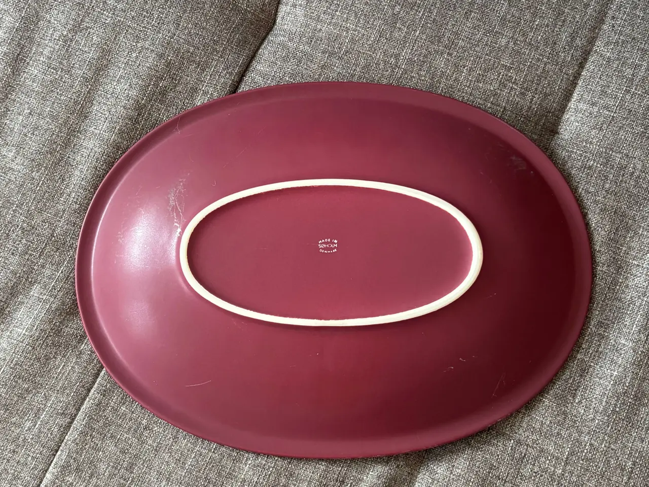 Billede 6 - Søholm Keramik stor rød oval skål med ginkgo blade