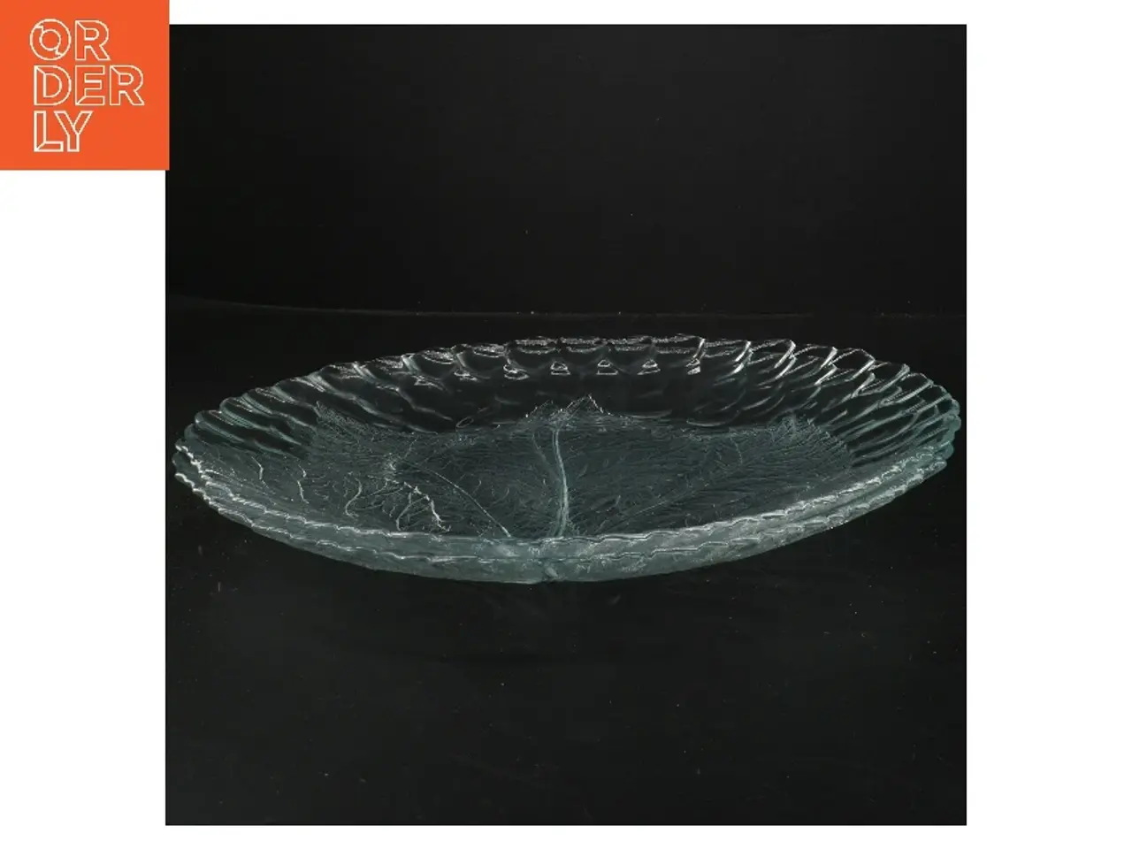 Billede 1 - Glasskål med bladmotiv (str. Ø 32 cm)