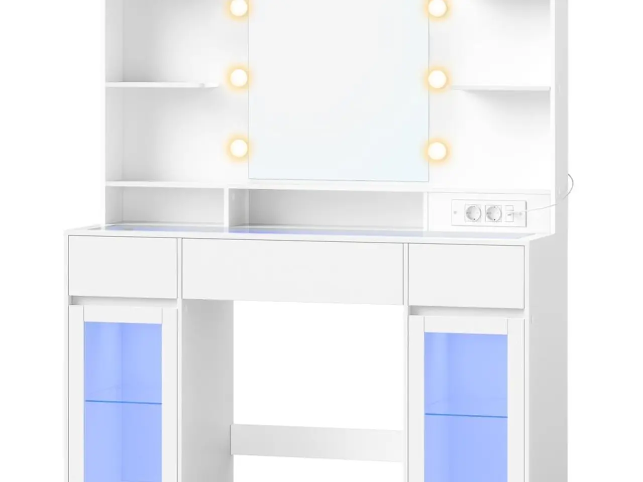 Billede 2 - Toiletbord med LED-spejl, RGB-belysning og glastop - hvid