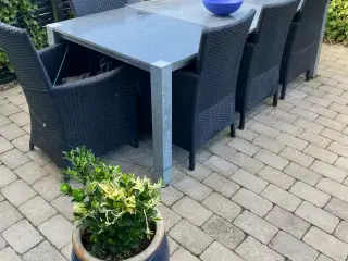 Granit havebord ned 6 stole