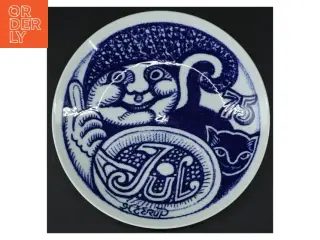 Blå dekoreret porcelænstallerken fra Henry Heerup (str. Ø. 20 cm)