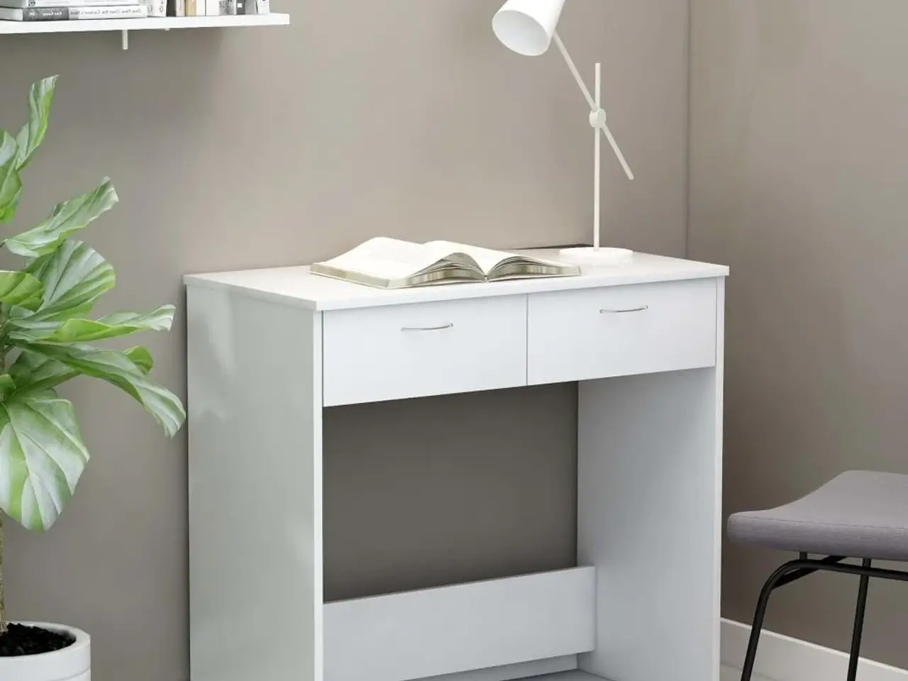 Billede 1 - Skrivebord i hvidt konstrueret træ - 80 × 40 × 75 cm med 2 skuffer