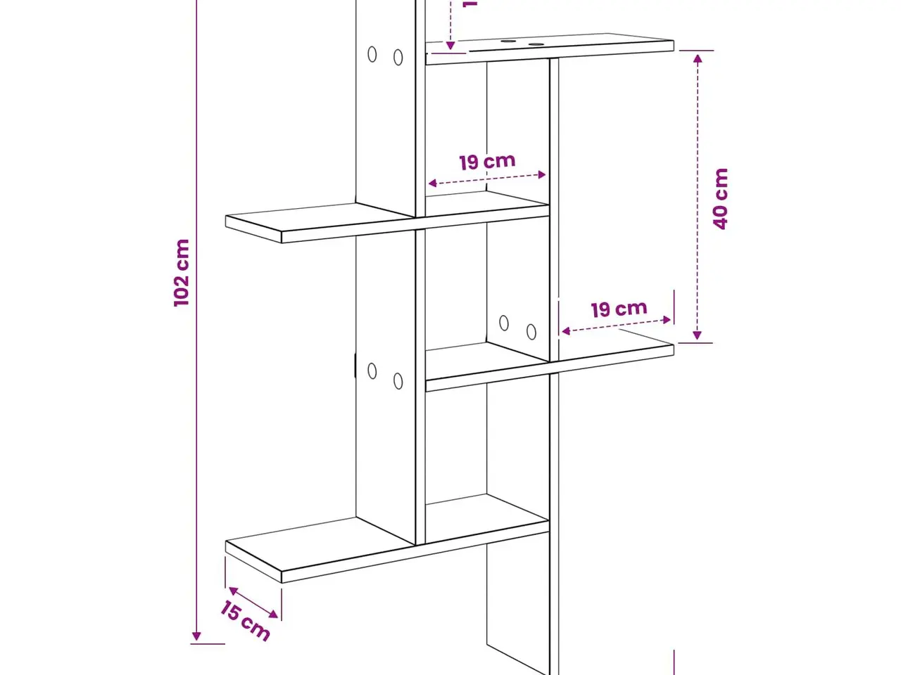 Billede 8 - Væghylde i artisan-eg 61 x 15 x 102 cm i konstrueret træ