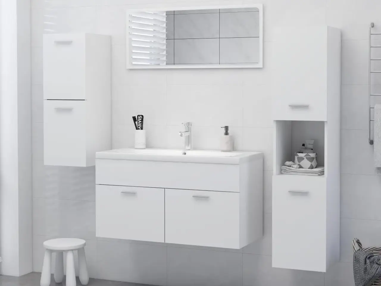 Billede 5 - Badeværelsesskab 30x30x130 cm konstrueret træ hvid
