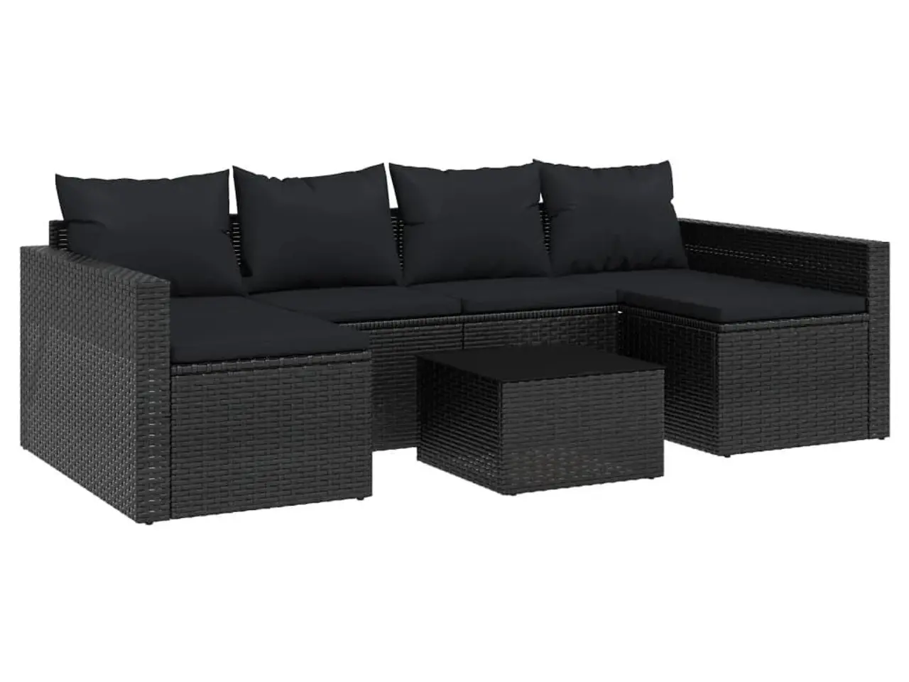 Billede 2 - Loungesæt til haven i polyrattan - U-formet sofa med bord og sorte hynder