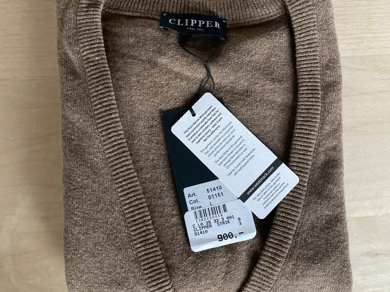 Billede 2 - Clipper brun herre strikvest i Merino uld str L.