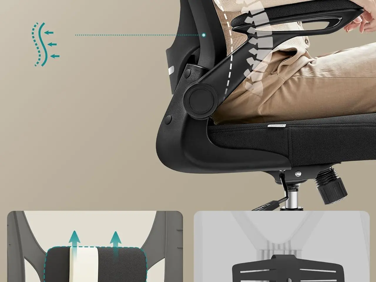 Billede 3 - Ergonomisk kontorstol OBN047B01 med nakkestøtte - Ink black