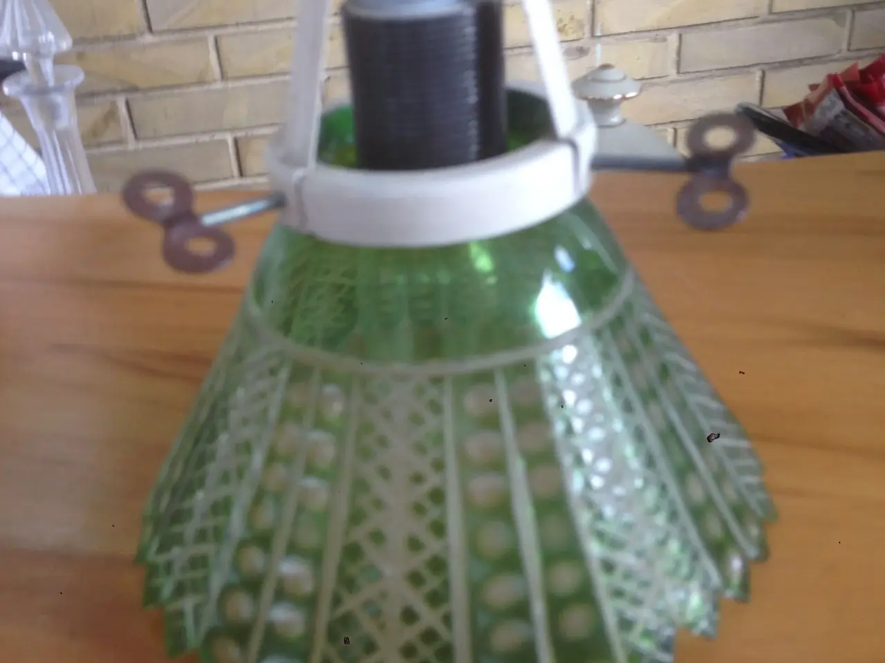 Billede 1 - Gammel loftlampe med krystal skærm