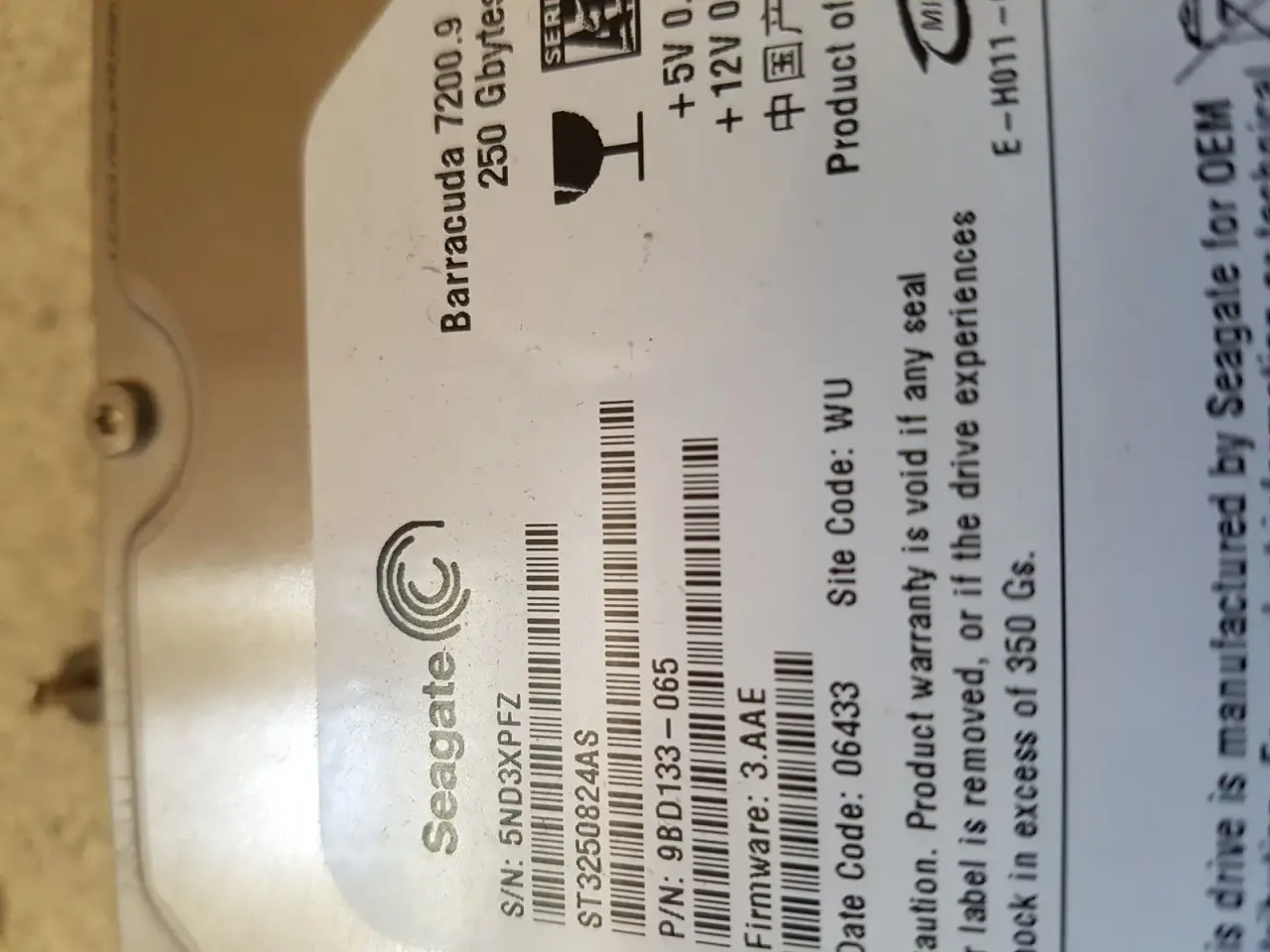 Billede 1 - Seagate 3.5" harddisk 250gb sata