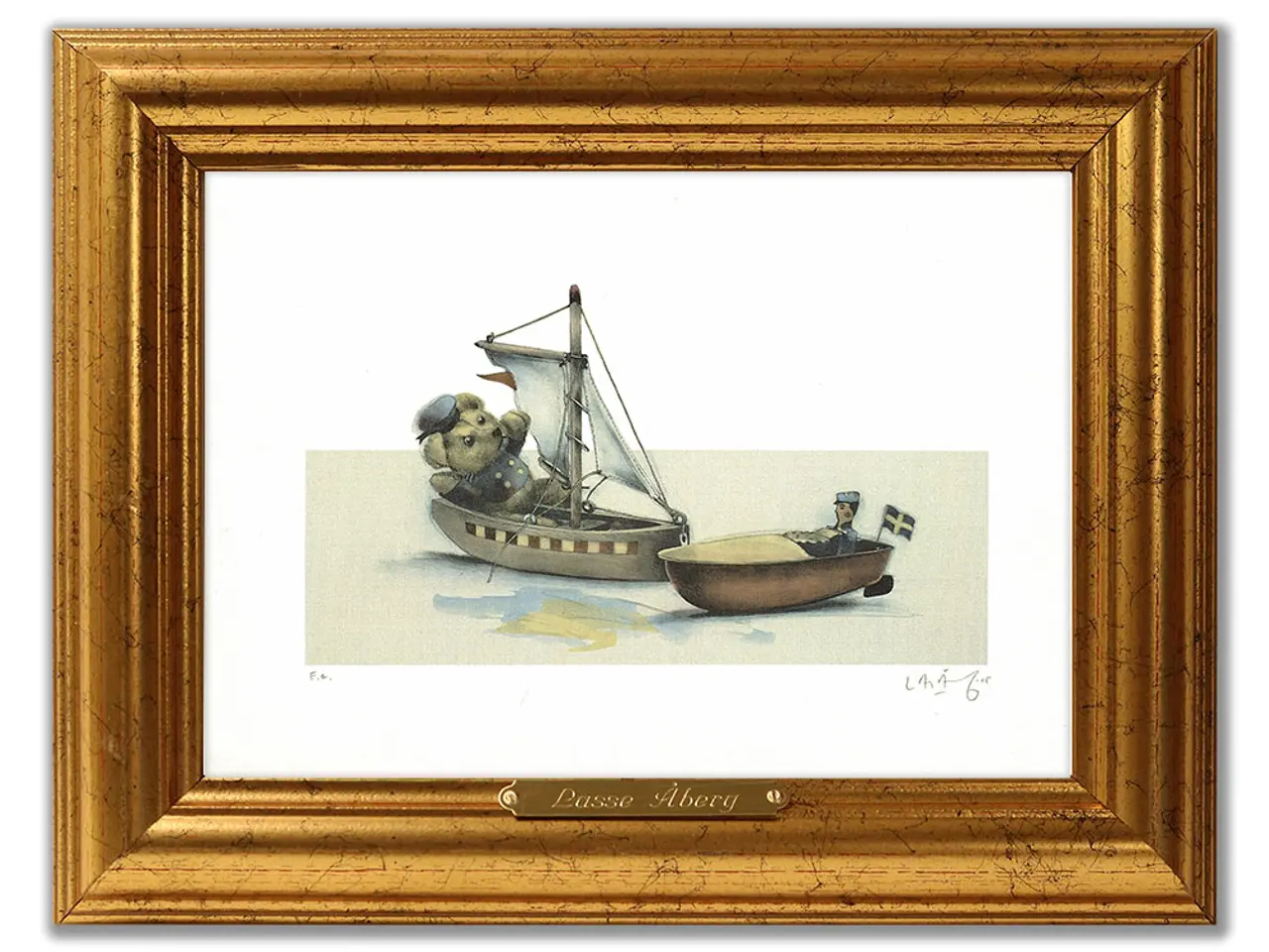 Billede 1 - Lasse Åberg tavla SAILING II med guldram