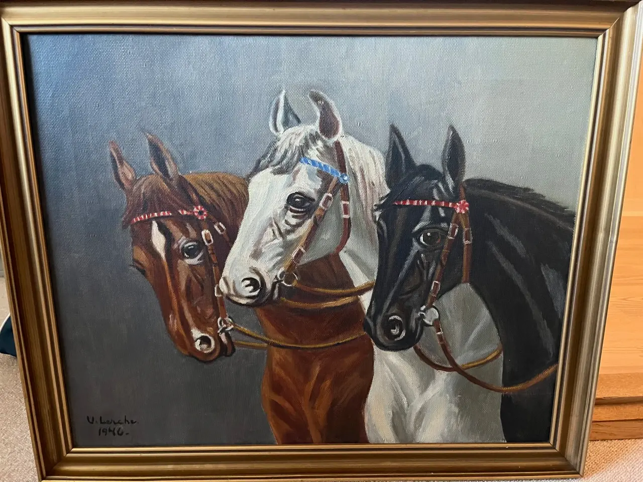 Billede 1 - Oliemaleri med ramme, ca. mål H 53 x B 64 cm