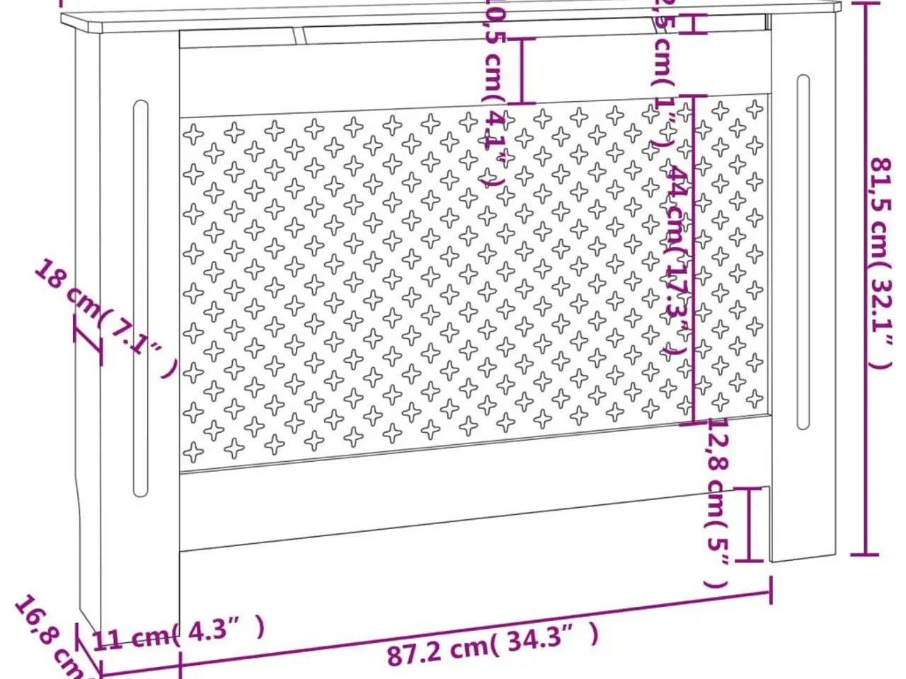 Billede 7 - Radiatorskjuler i MDF - 112 × 19 × 81,5 cm, hvid