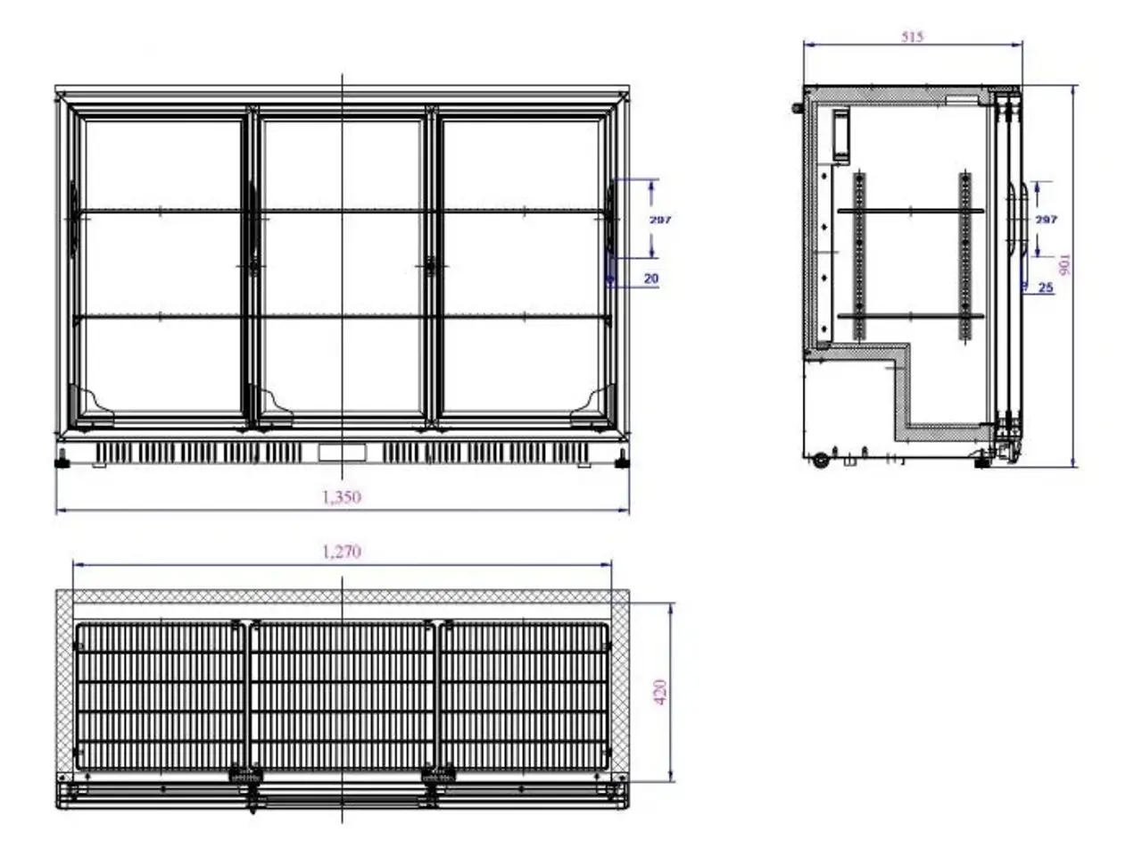 Billede 2 - Backbar / barkøleskab 330 liter – med 3 skydedøre