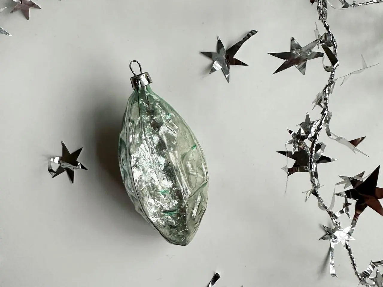 Billede 2 - Vintage julekugle, semitransparent lanterne, grønlig sølv