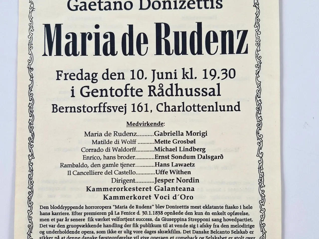 Billede 1 - Koncertplakat: Donizetti: Maria de Rudenz 2005