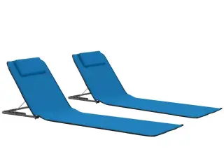 Foldbare strandmåtter 2 stk. stål og stof blå
