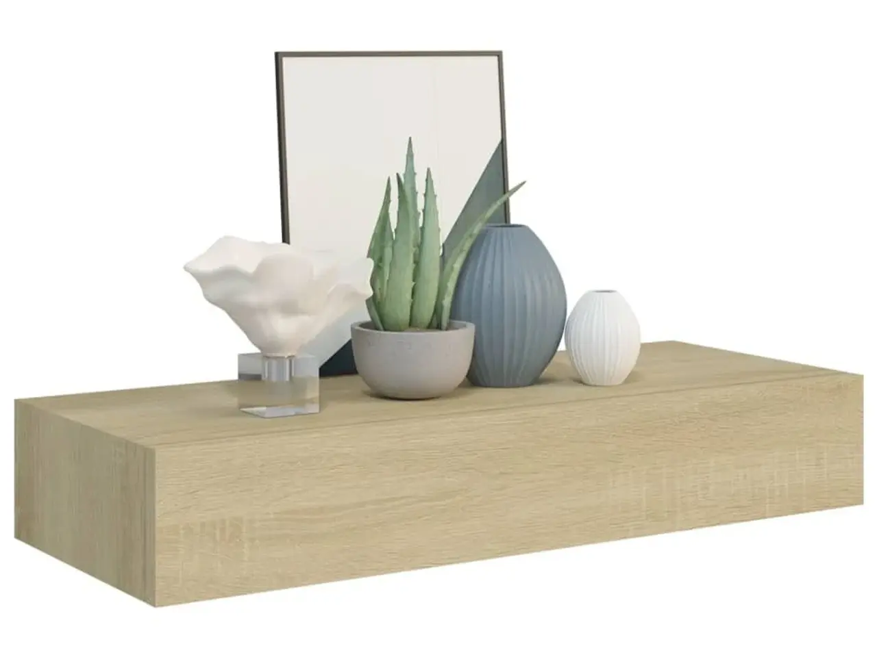 Billede 3 - Væghylde med skuffe - 60×23,5×10 cm i MDF, egetræsfarvet