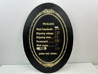 Vintage frisørskilt / prisskilt