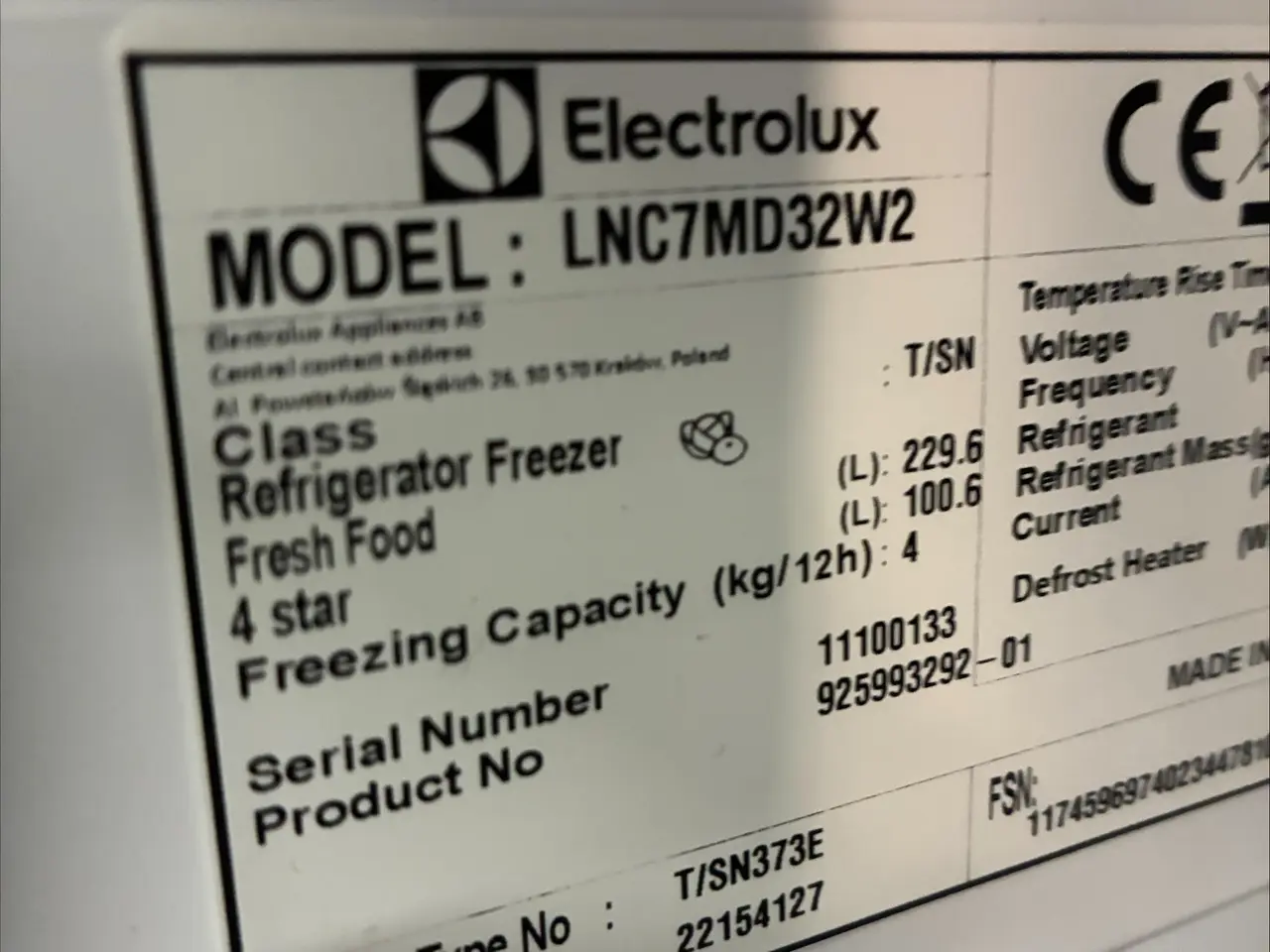 Billede 2 - Electrolux køl/frys Hvid lnc7md32w2