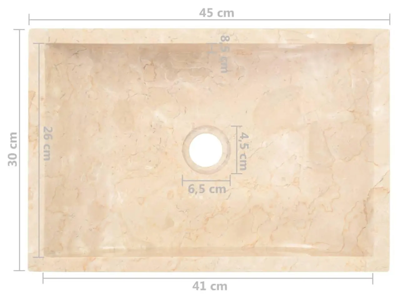 Billede 9 - Håndvask i marmor 45 x 30 x 12 cm - cremefarvet højglans