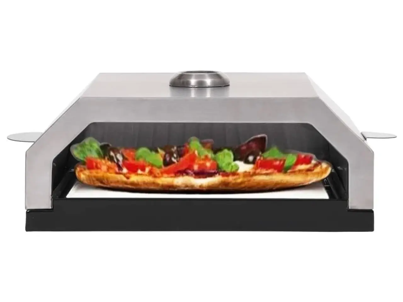 Billede 4 - Pizzaovn med keramisk sten til gas- eller kulgrill - sort/sølv
