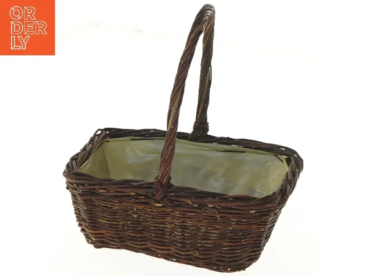 Billede 1 - Flettet kurv med hank og plastforing (str. 15x20x21 cm)
