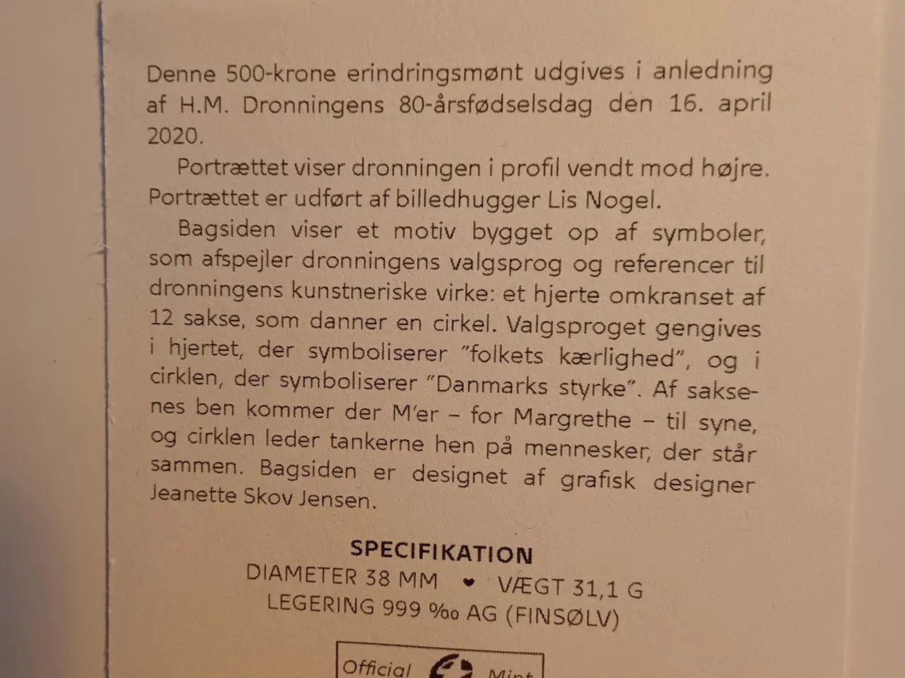 Billede 5 - 500 kr sølvmønt Dronningens 80-års fødselsdag