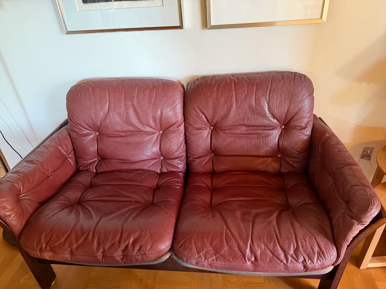 Billede 1 - Rødbrun kvalitets-lædersofa, 2 personers
