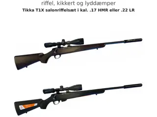 Tikka T1X incl. kikkert og lyddæmper salonriffelsæt-FH1568- kal 17 hmr træskæfte