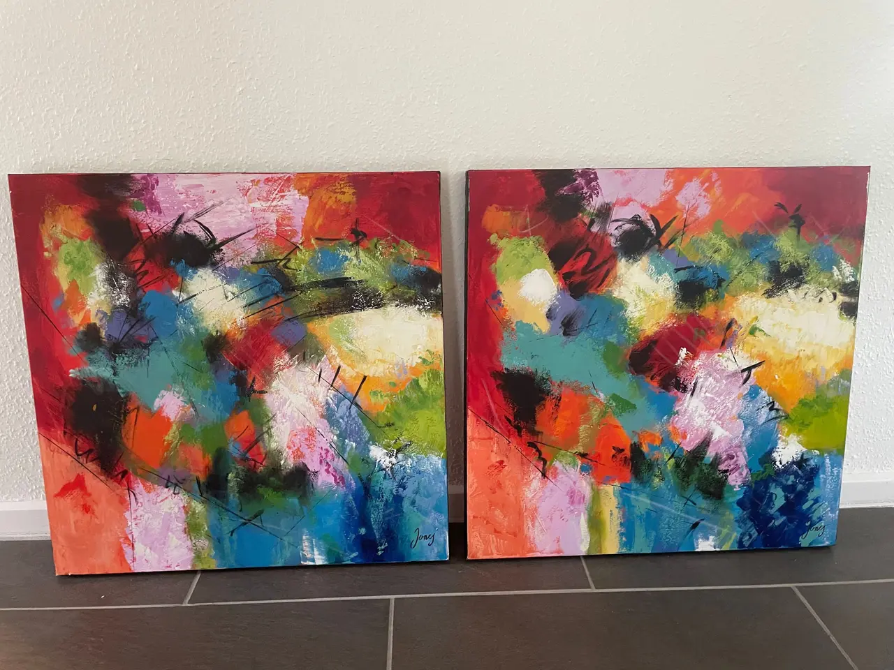 Billede 1 - Malerier på lærred i flotte friske farver. 60x60.
