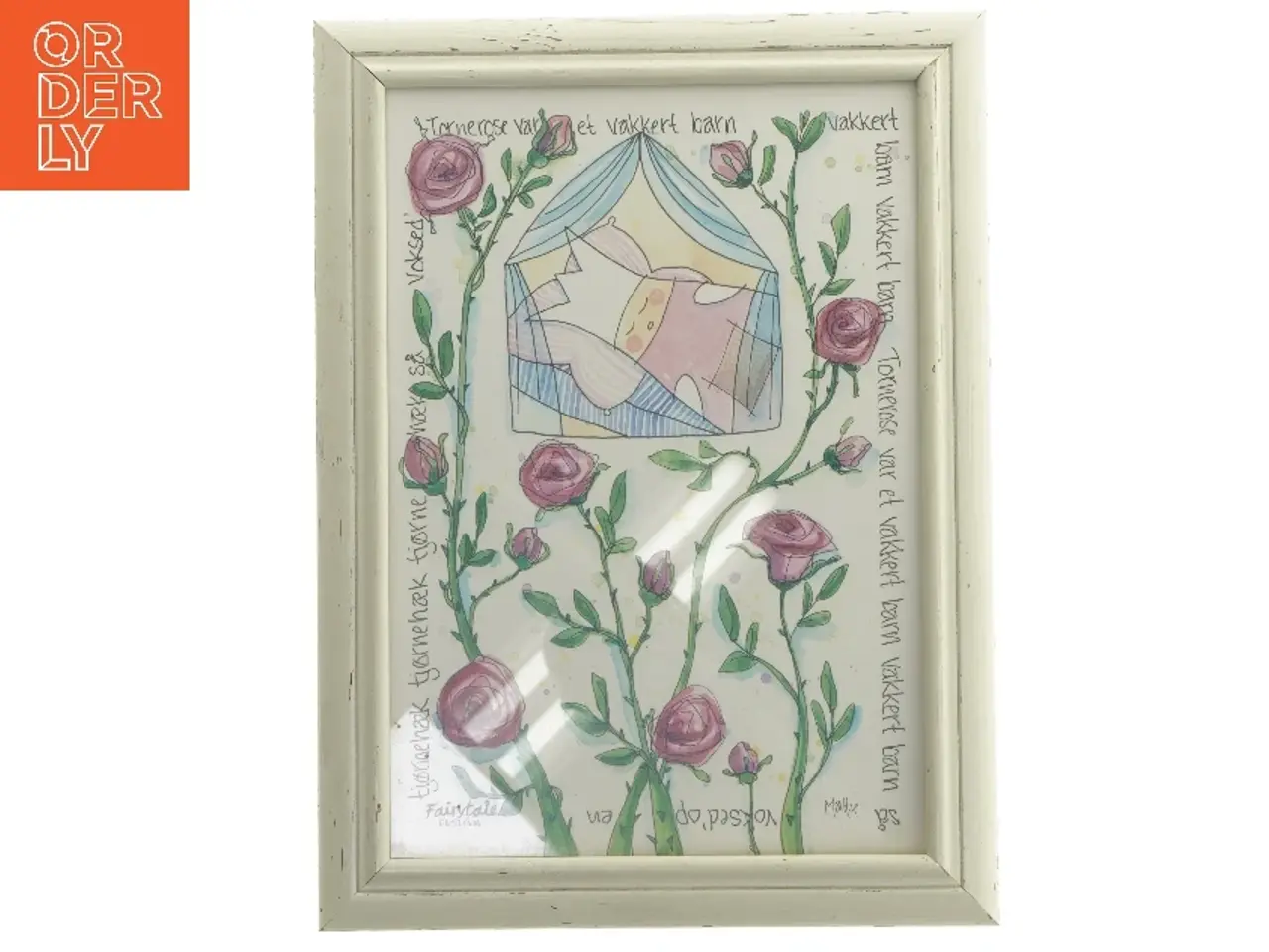 Billede 1 - Indrammet illustration med blomsterdesign (str. 21x30 cm)