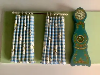 Lundby dukkehus gardin og gulvur.