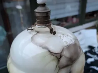Gammel Glas Loftslampe med messing ophæng og brune