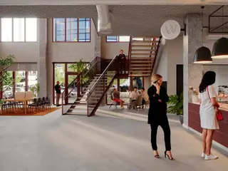 Nybygget kontor med grøn profil, services og fællesfaciliteter