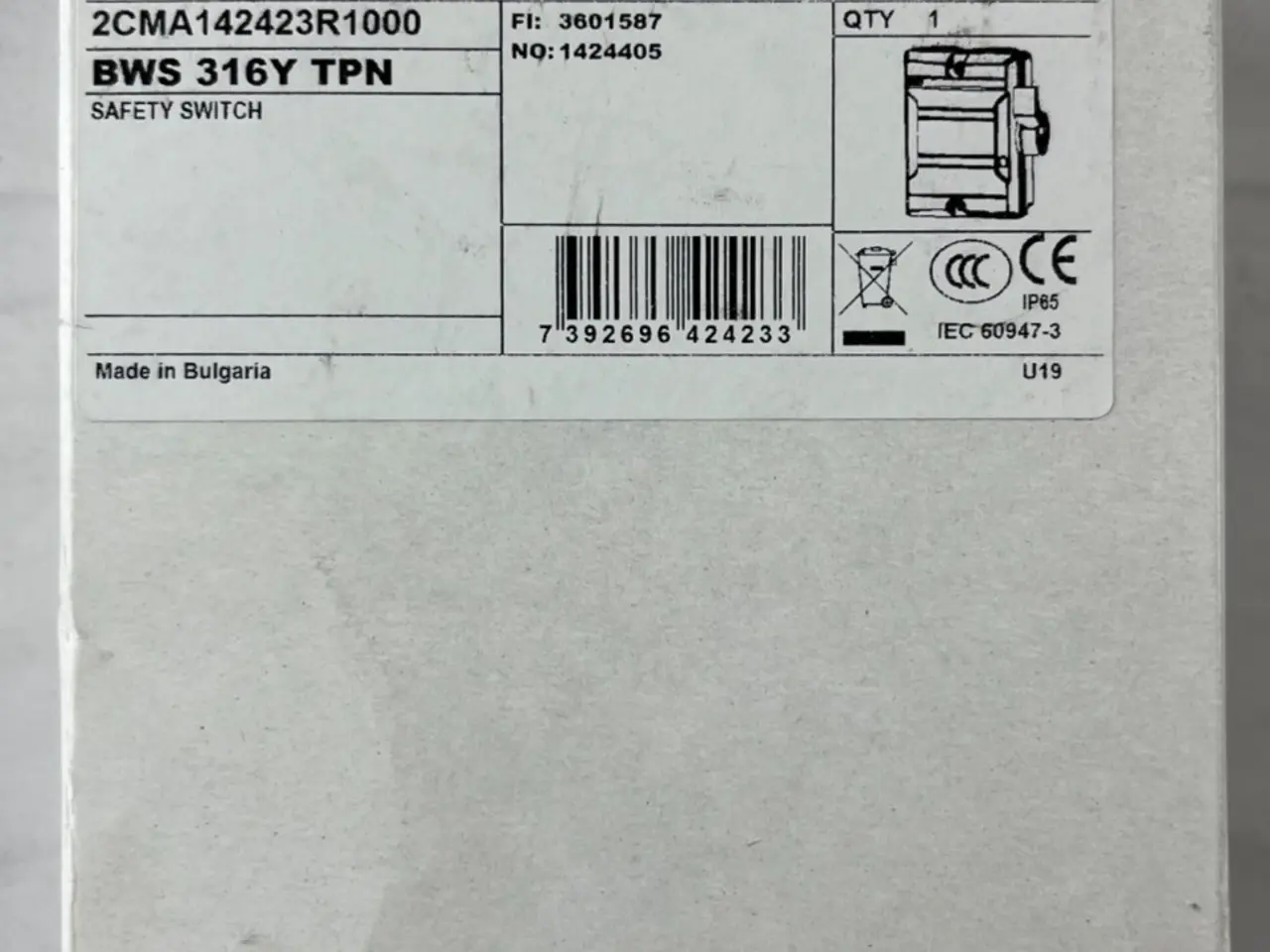 Billede 1 - ABB BWS 316Y TPN Enclosed Safety kontakt 3-Pole