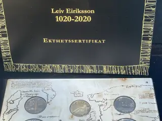 Leiv Eriksson myntsæt, guld medalja 7,78 gr. (375)