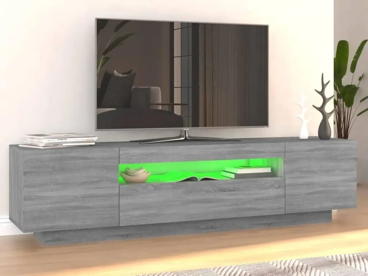 Billede 3 - TV-bord med LED-lys 160 x 35 x 40 cm - grå sonoma-eg