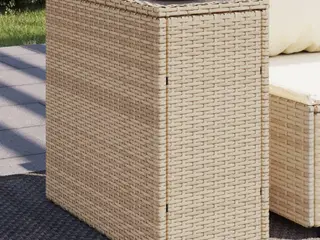 Havebord med glastop i polyrattan - 58 × 27,5 × 55 cm, beige