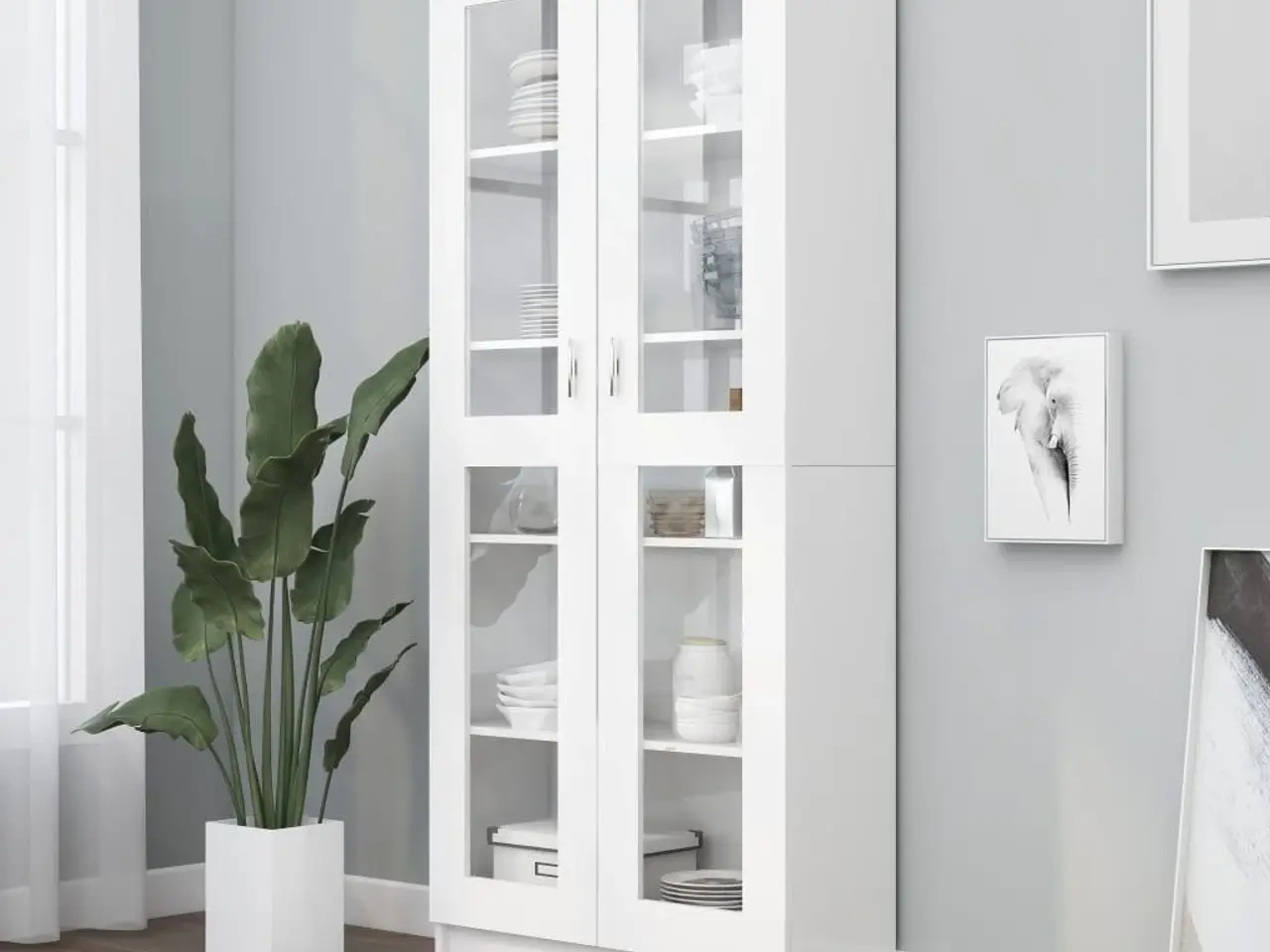 Billede 1 - Vitrineskab 82,5x30,5x185 cm konstrueret træ hvid