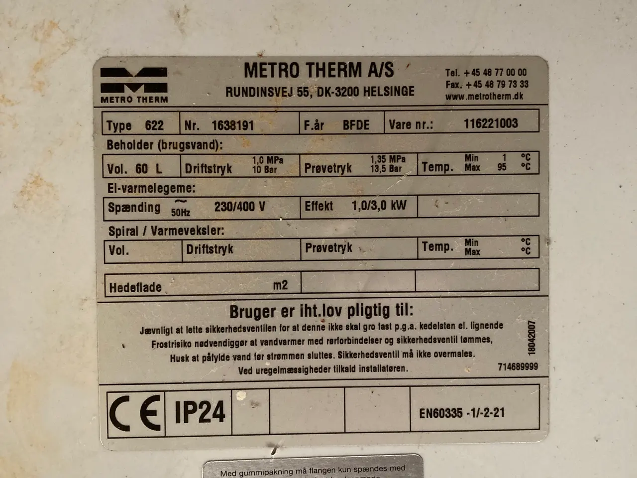 Billede 2 - Metro 60l vandvarmer