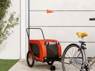 Hundetrailer til cykel i oxfordstof og jern - orange/sort