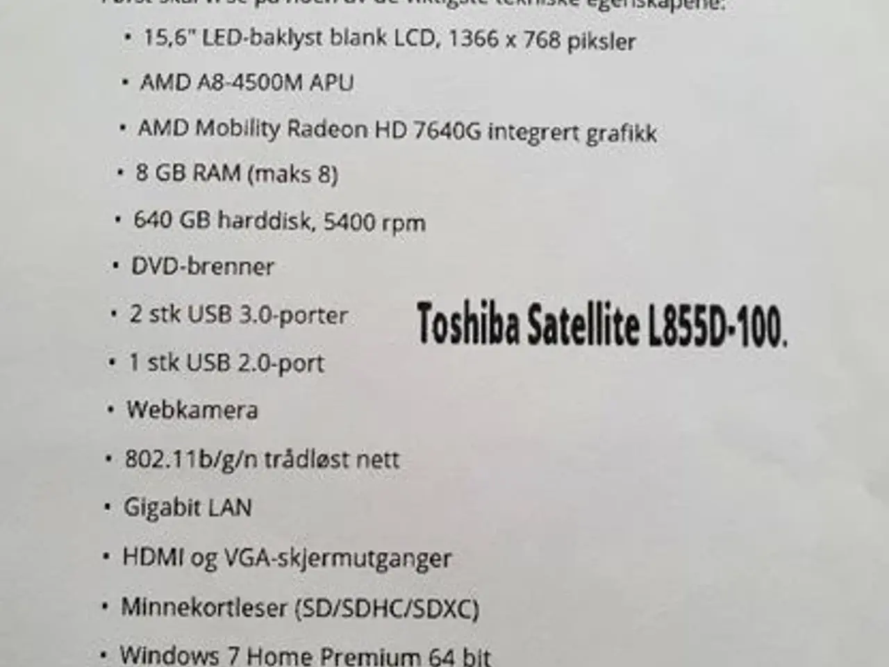 Billede 5 - Toshiba Satellite L855D-100