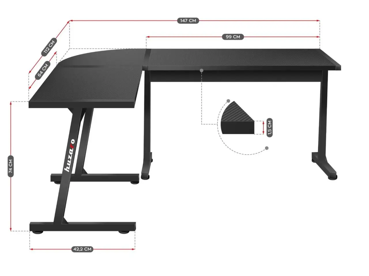 Billede 8 - Gamingbord hjørne - Huzaro Hero 6.0, sort